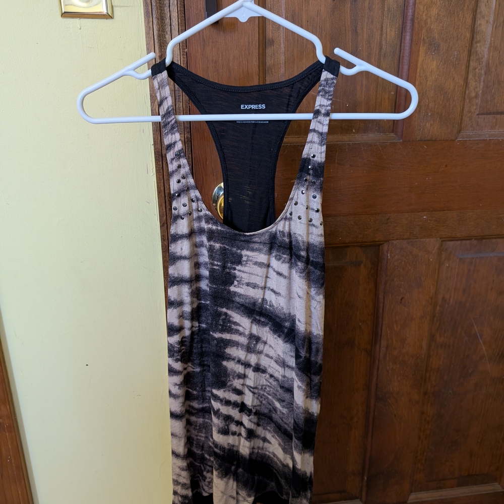 NWT Vintage Express Black and Tan Tie-Dye Women's Tank Top